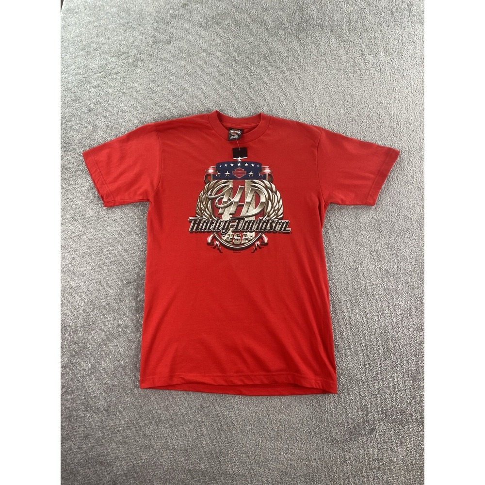 NWT Harley Davidson Shirt Men Medium Red USA Emblem Motorcycle Roxbury NJ 2004